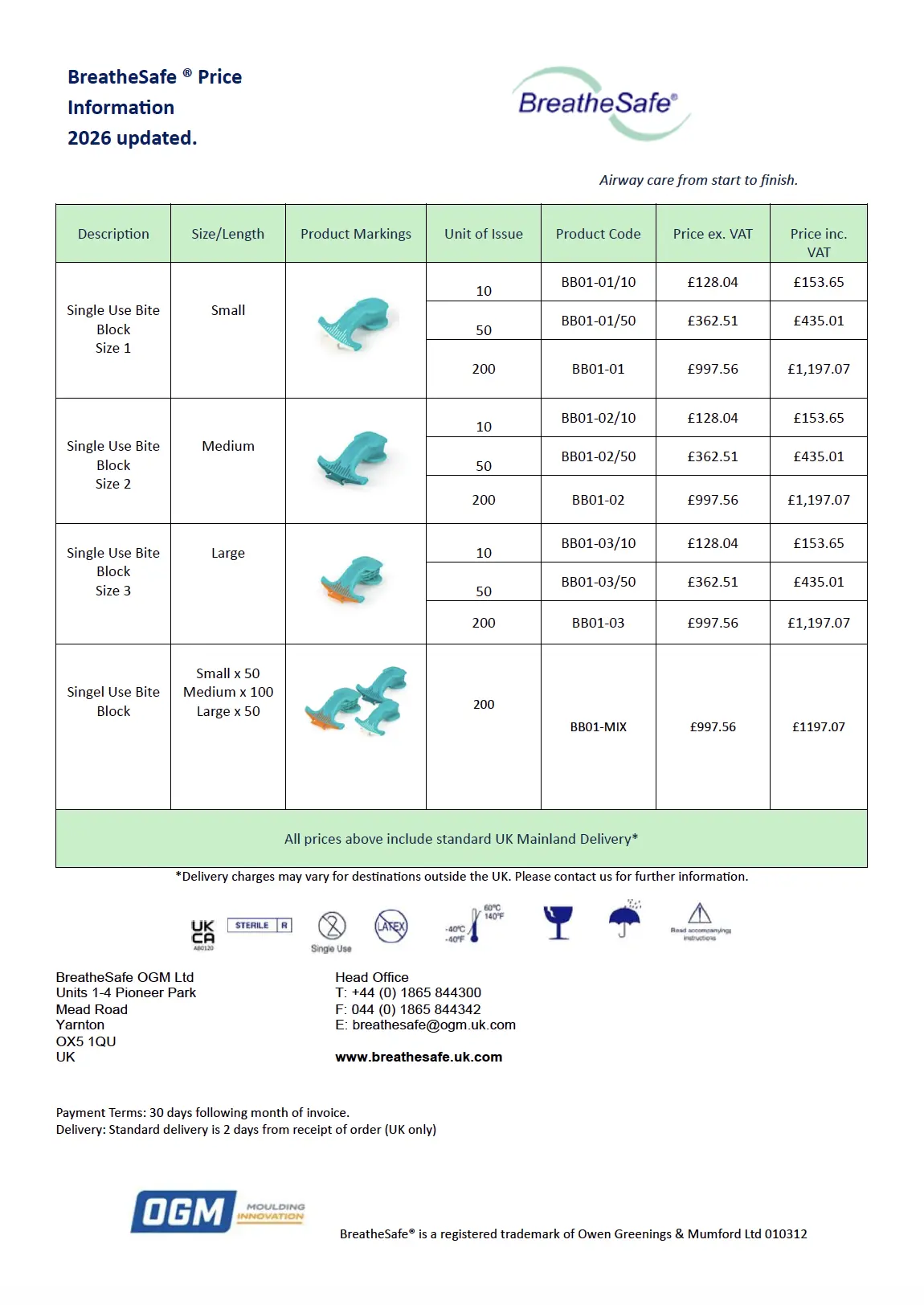 BiteBlock Price List